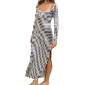 Aerie Navy & White Striped Ribbed Tie-Front Top – Size Medium 🩵